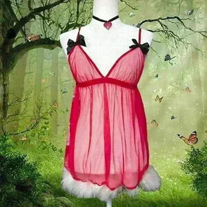 Y2K Victoria’s Secret Red Mesh Christmas Slip Dress